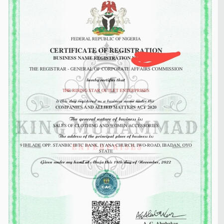 This is the sample of the certificate but this particular one is been blurred to protect the information of the owner